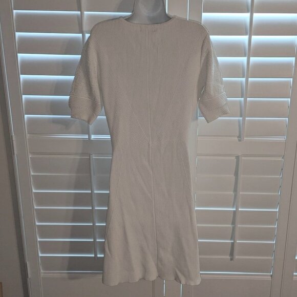 Slate & Willow Ivory Knit Ribbed Midi Knee Length Hourglass Flare Sweater Dress - Picture 5 of 11